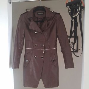 Burgundy faux leather military inspired jacket